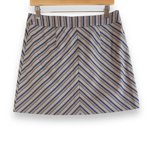 Trina Turk Los Angeles Women's Mini Skirt 6 Blue Tan Pink Stripe Button Pockets - Picture 2 of 8